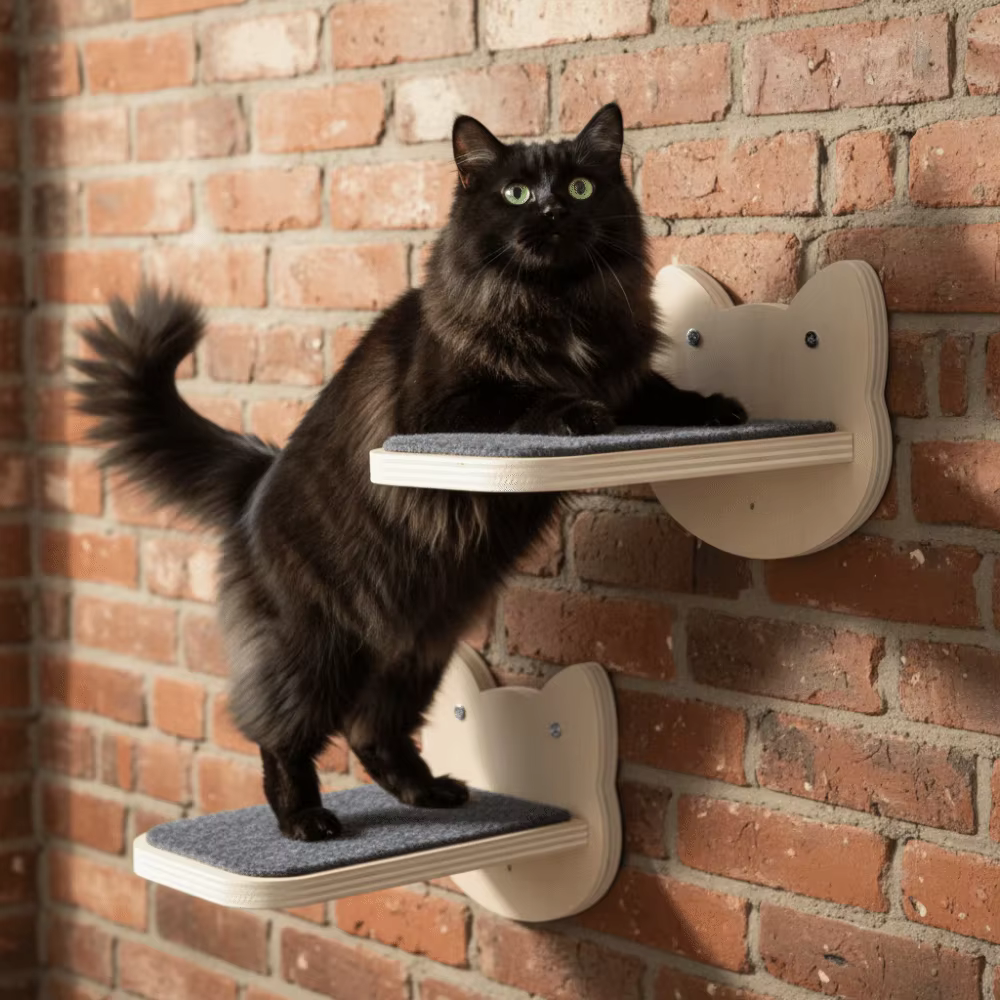 Rascador de pared para gatos con escalera y plataforma resistente