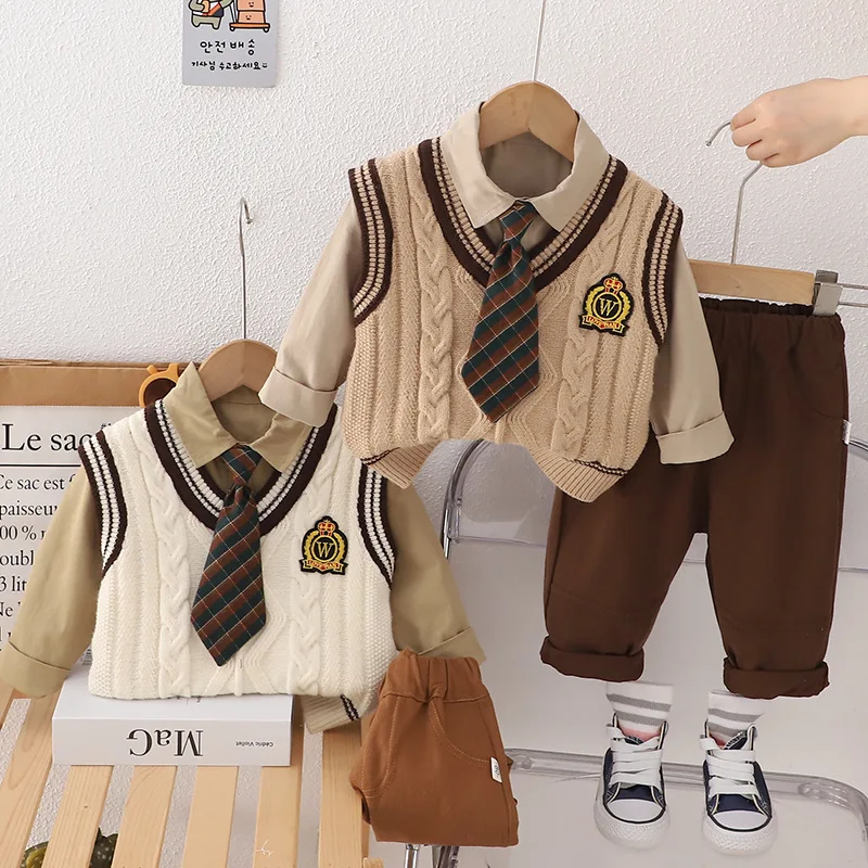 Conjunto de otoño para bebé: chaleco, camisa y pantalón de algodón - imagen 5