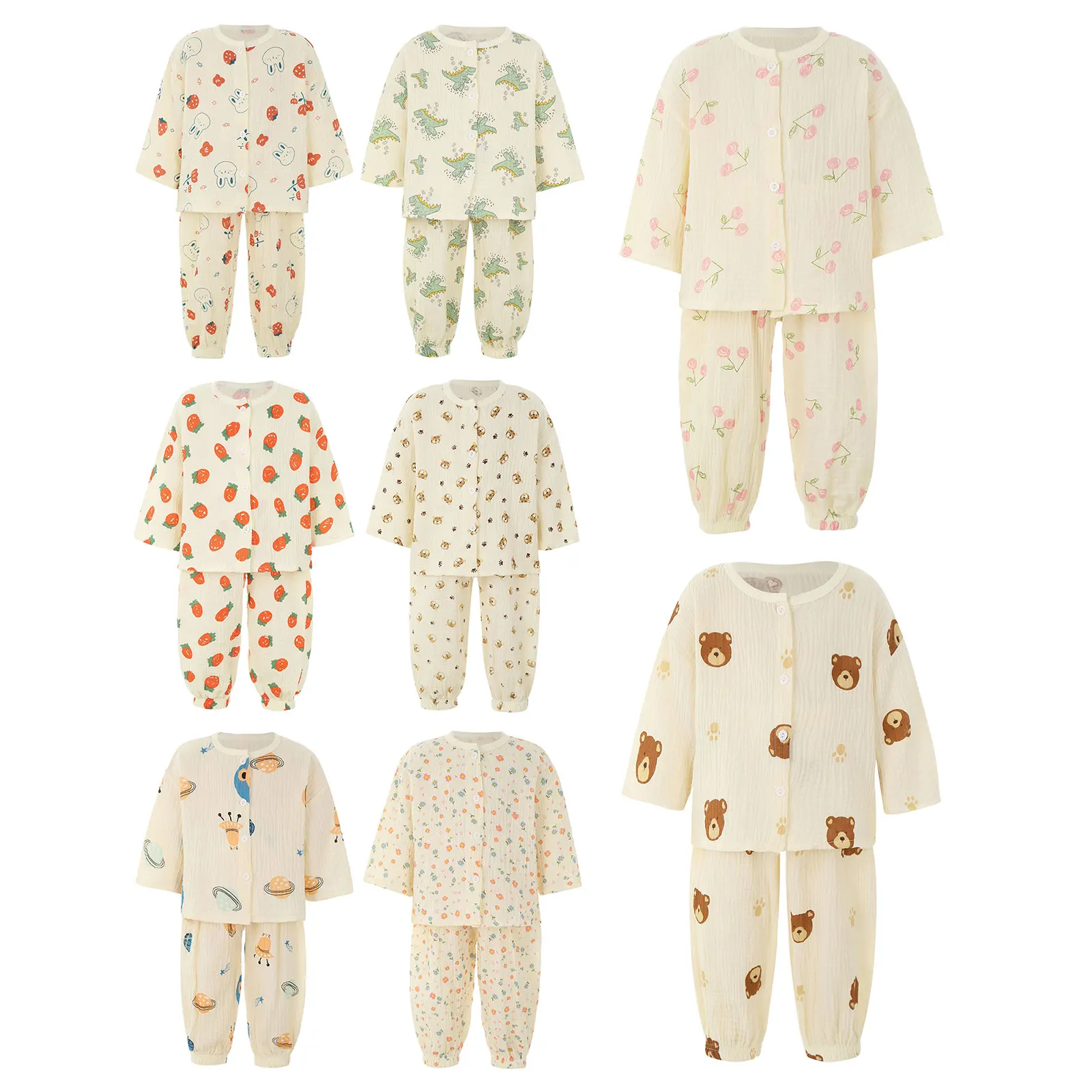 Pijamas de verano de algodón fino con camisa y pantalón dibujos