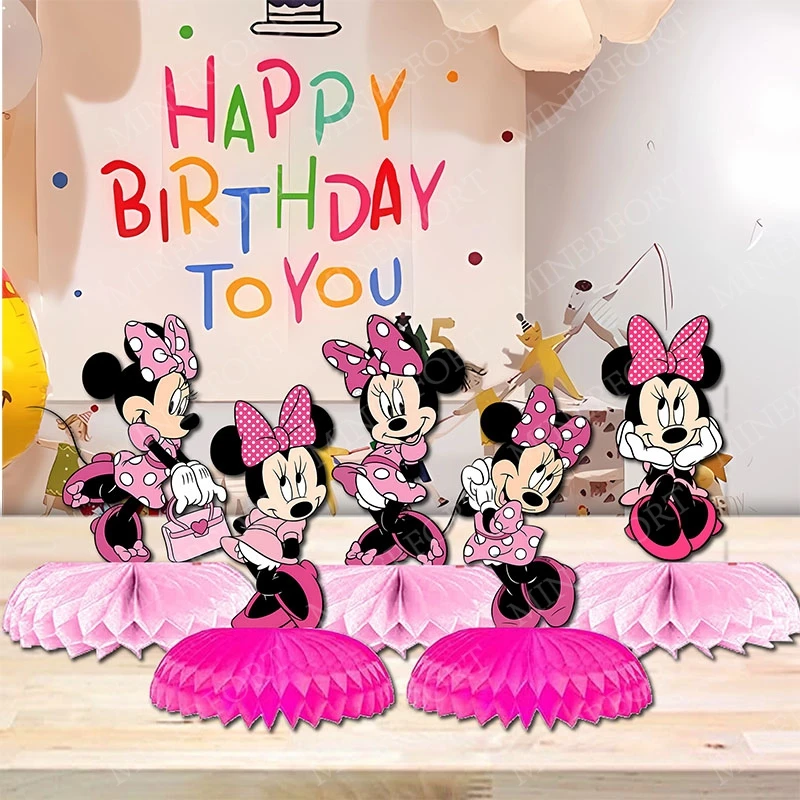Centro de mesa de panal Minnie rosa para cumpleaños infantil - imagen 5
