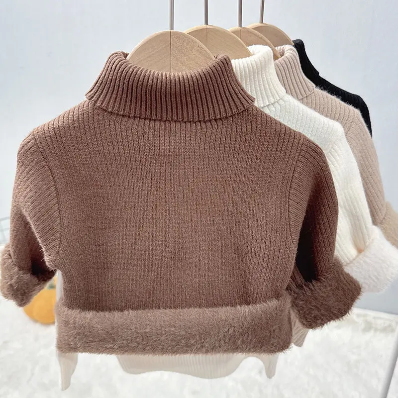 Suéter acolchado de invierno cuello alto de punto cálido infantil - imagen 3