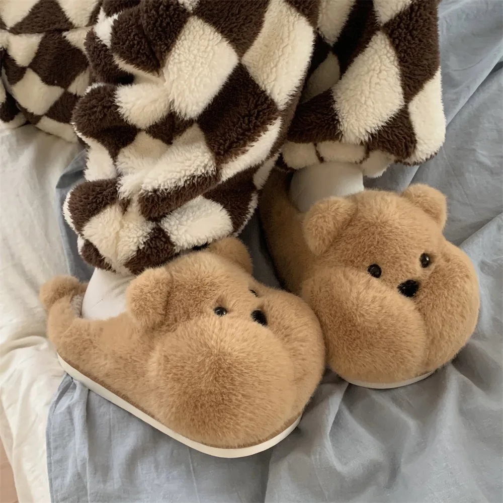 Pantuflas antideslizantes de algodón con suela para casa de oso - imagen 4