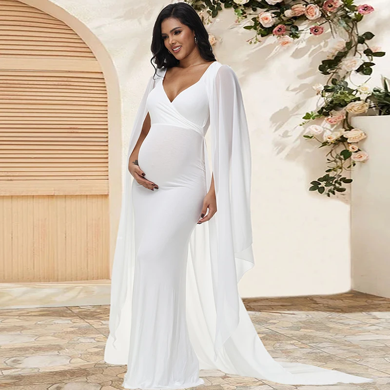 Vestido premamá largo con chal y mangas flotantes para fotos - imagen 2