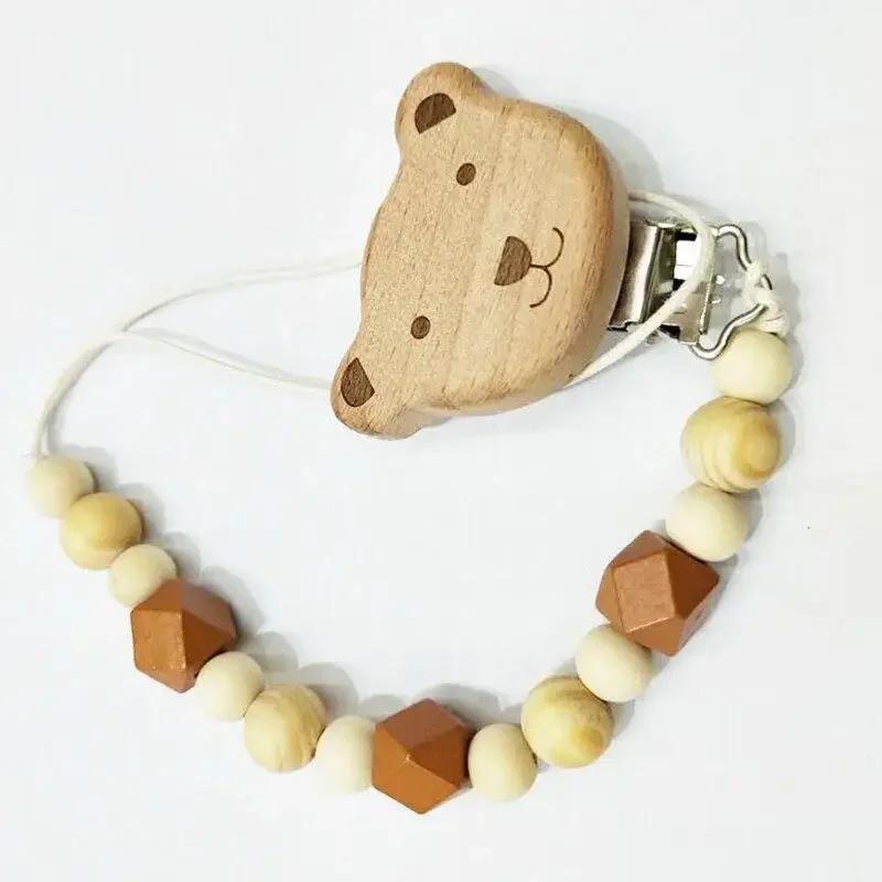 Cadena de chupete de madera con mordedor y oso, dentición segura - imagen 3