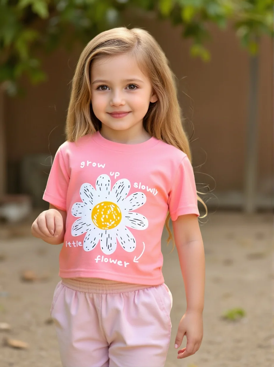 Camisetas infantiles florales de manga corta