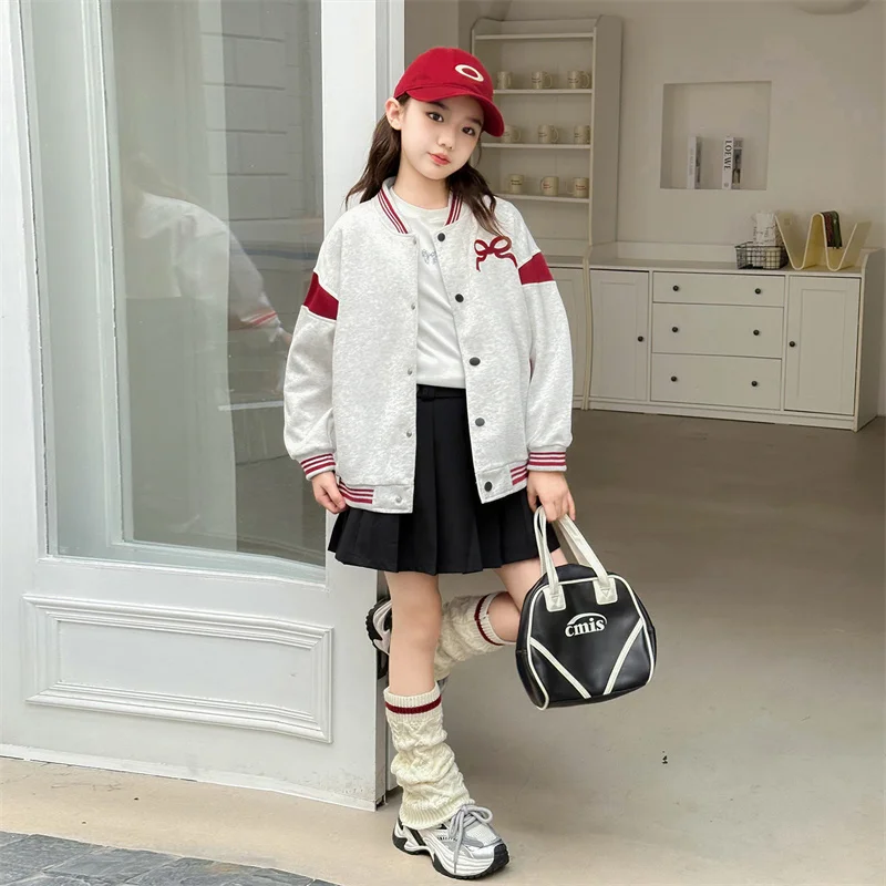 Chaqueta de béisbol para niña con lazo y estilo casual de primavera - imagen 2