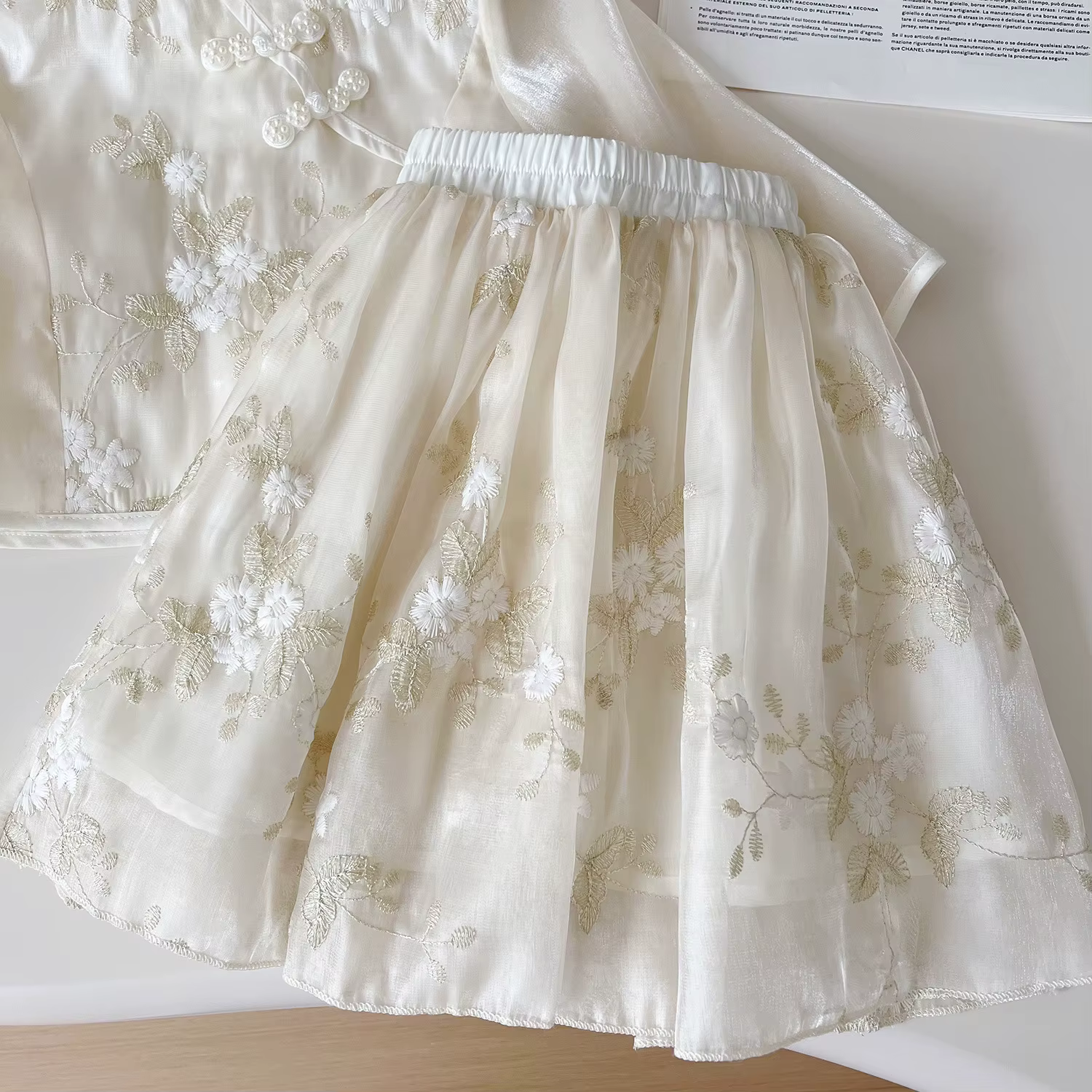 Conjunto de verano niña blusa de flores y falda tejida malla - imagen 5