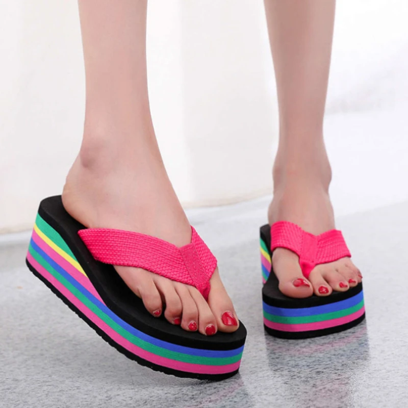 Sandalias plataforma arcoíris - cuña ligera sin cordones verano - imagen 2