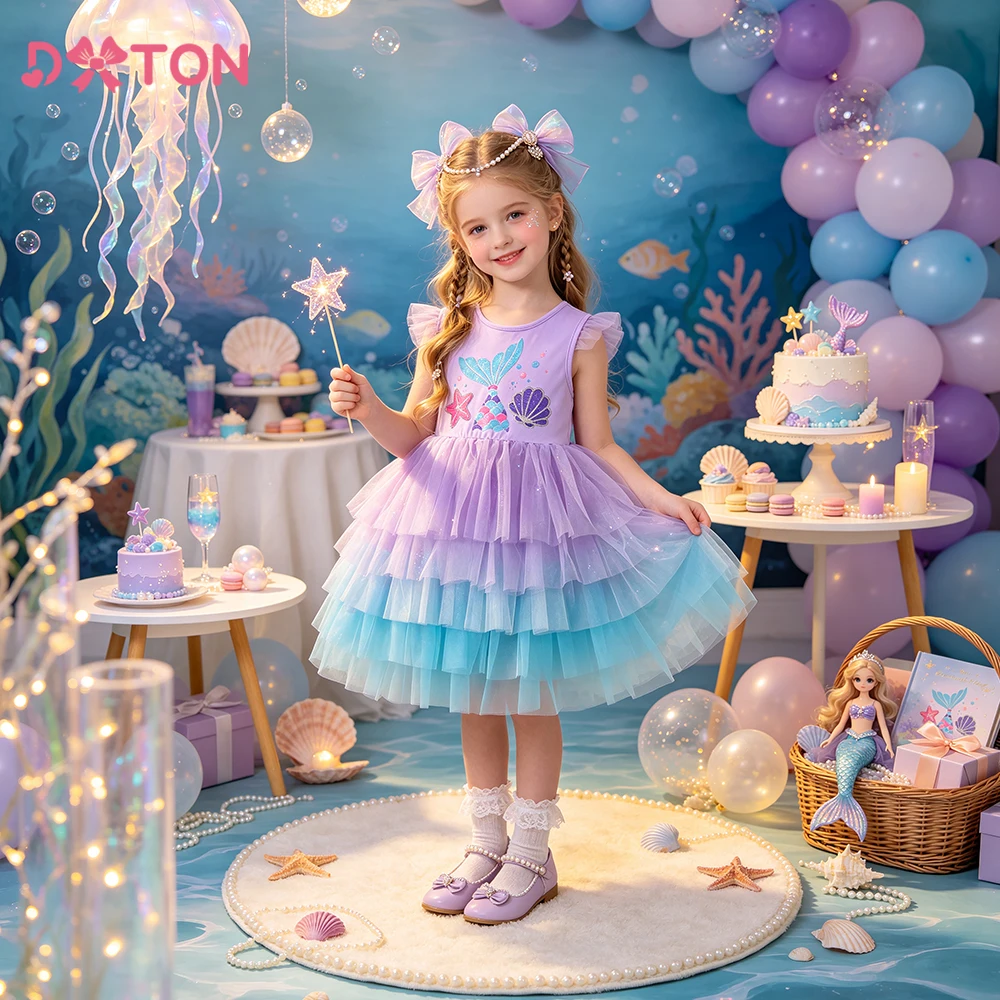 DXTON vestido sirena de princesa para niñas, malla sin mangas - imagen 5