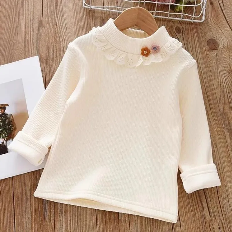 Jersey cuello alto cálido de invierno para bebé con flores de encaje - imagen 2