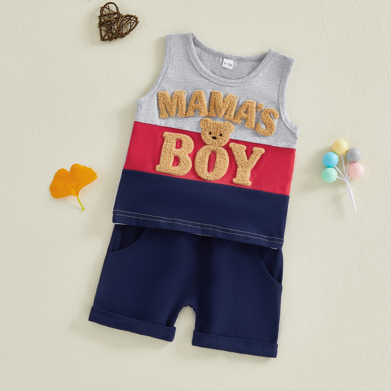 Conjunto bebé camiseta sin mangas y pantalón corto con oso bordado - imagen 5