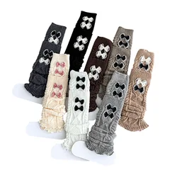 Calcetines de invierno para niñas con lazos dobles térmicos en punto