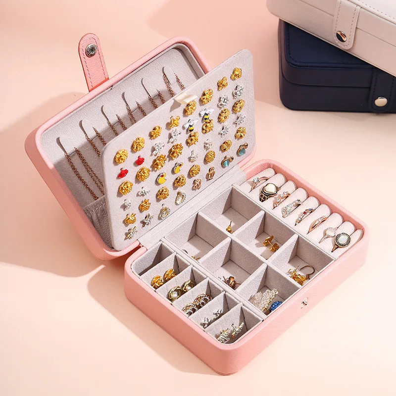 Joyero organizador portátil de cuero PU para pendientes y collares - imagen 2