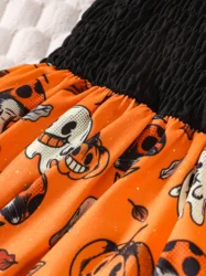 Disfraz Halloween niña: vestido sin mangas cuello calabaza y diadema