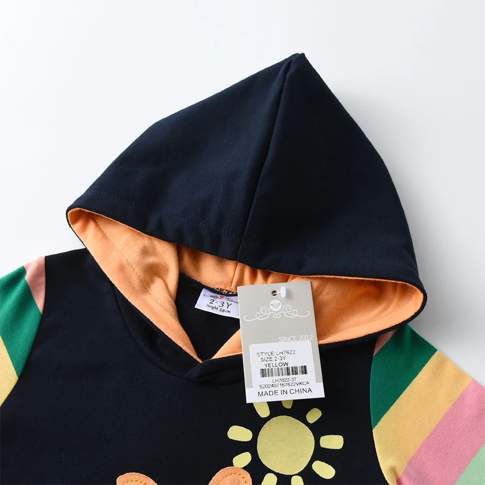 DXTON Vestido con capucha a rayas arcoíris para niñas - imagen 5