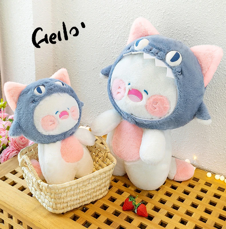 Peluche de tiburón y gato con gorro extraíble