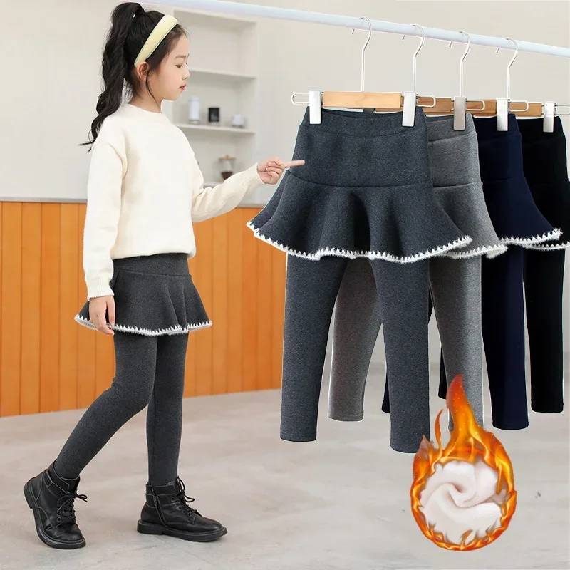 Falda con leggings térmicos de forro polar para niña de invierno - imagen 2