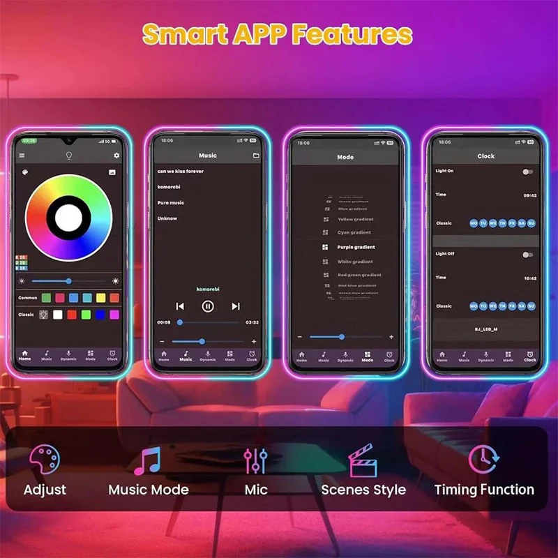 Tira LED RGB con control por app y cinta autoadhesiva USB