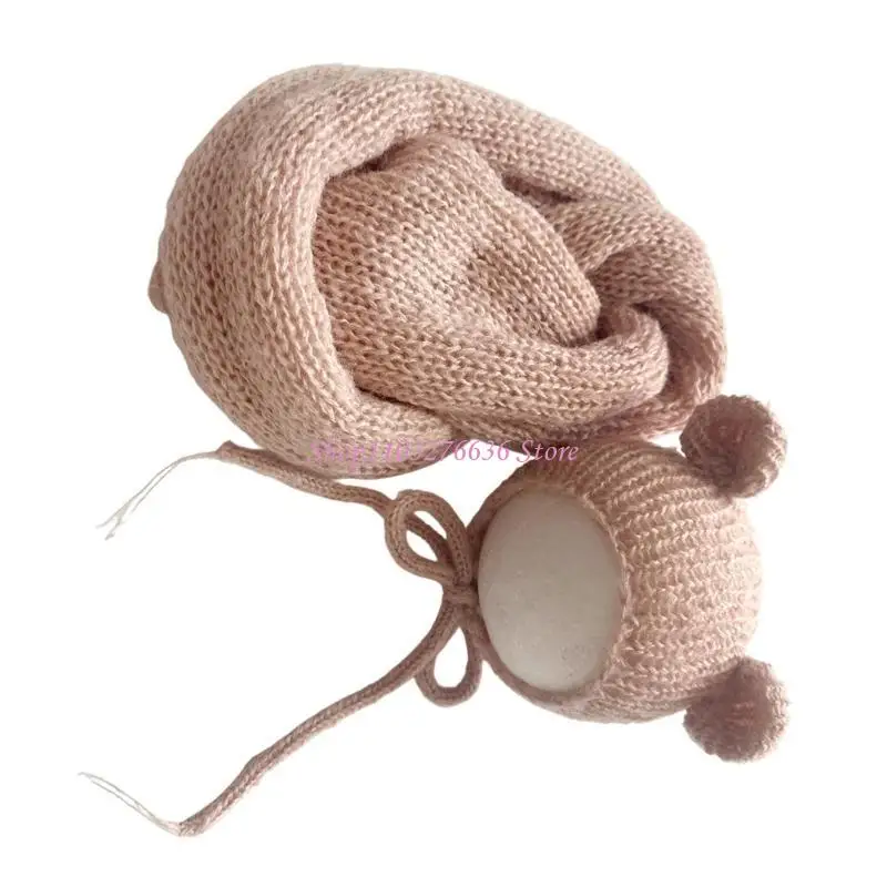 R6FD Envoltura de mohair para recién nacido - Conjunto gorrito - imagen 2