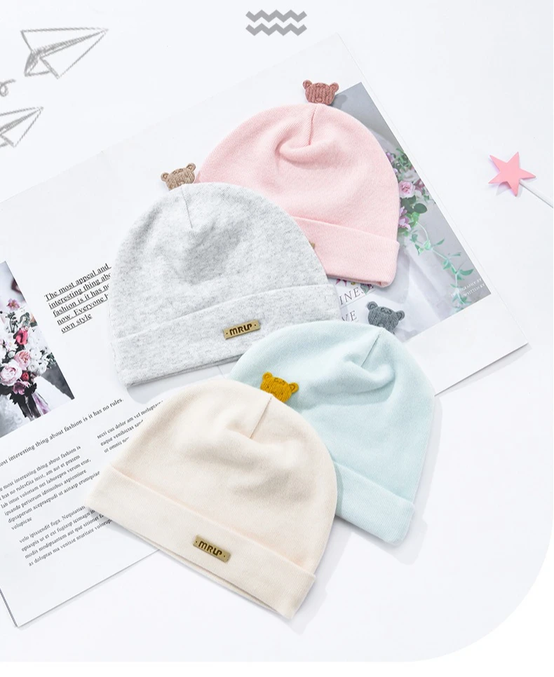Gorro fetal suave de algodón con diseño de oso para bebé