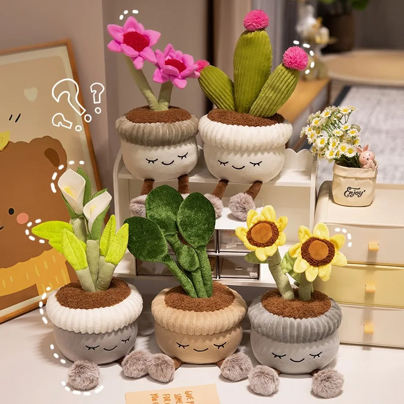 Peluche cactus florido estilo tierno con flores artificiales para niños - imagen 3