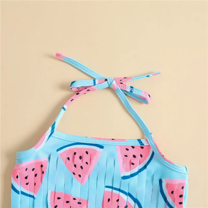 Bikini niña sin mangas estampado frutal y borlas más diadema lazo - imagen 3