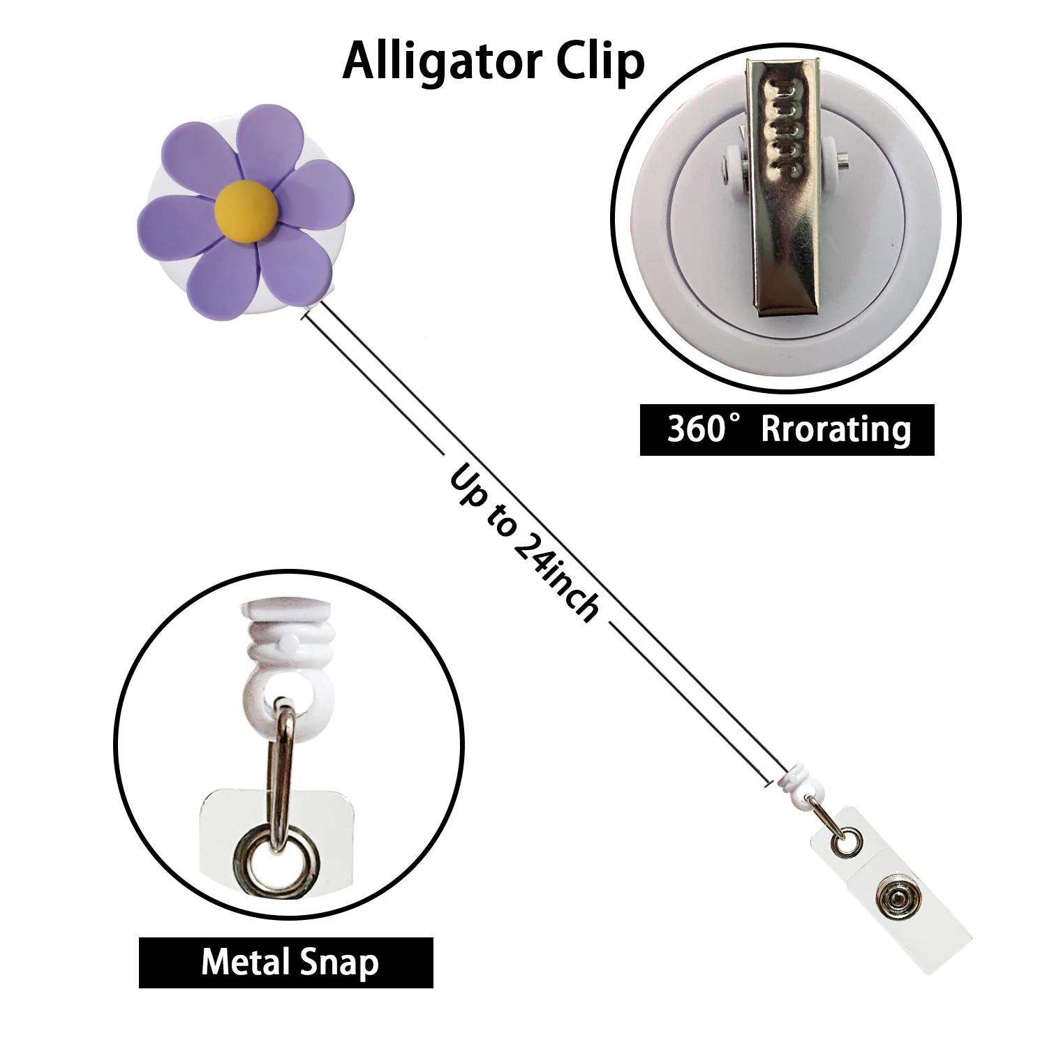 Carrete de insignia médica retráctil floral – Resina para enfermera - imagen 5
