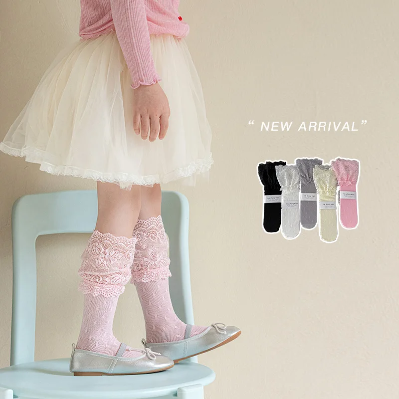 Calcetines altos de ballet con encaje fino y volantes para niñas - imagen 5