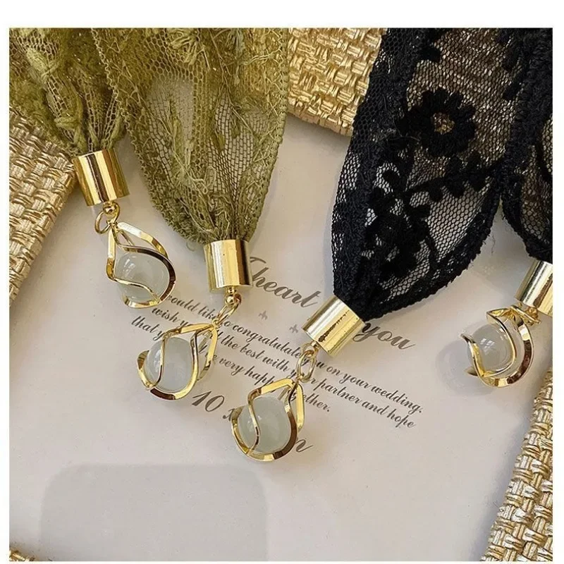 Diadema niña trenzada de encaje verde con lazo - imagen 3