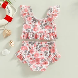 Bikini niña estampado floral con tirantes tipo halter de playa