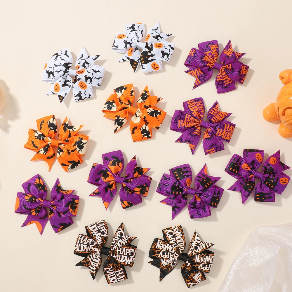 Pinzas para el pelo de Halloween con lazos y estampado de bruja - imagen 3