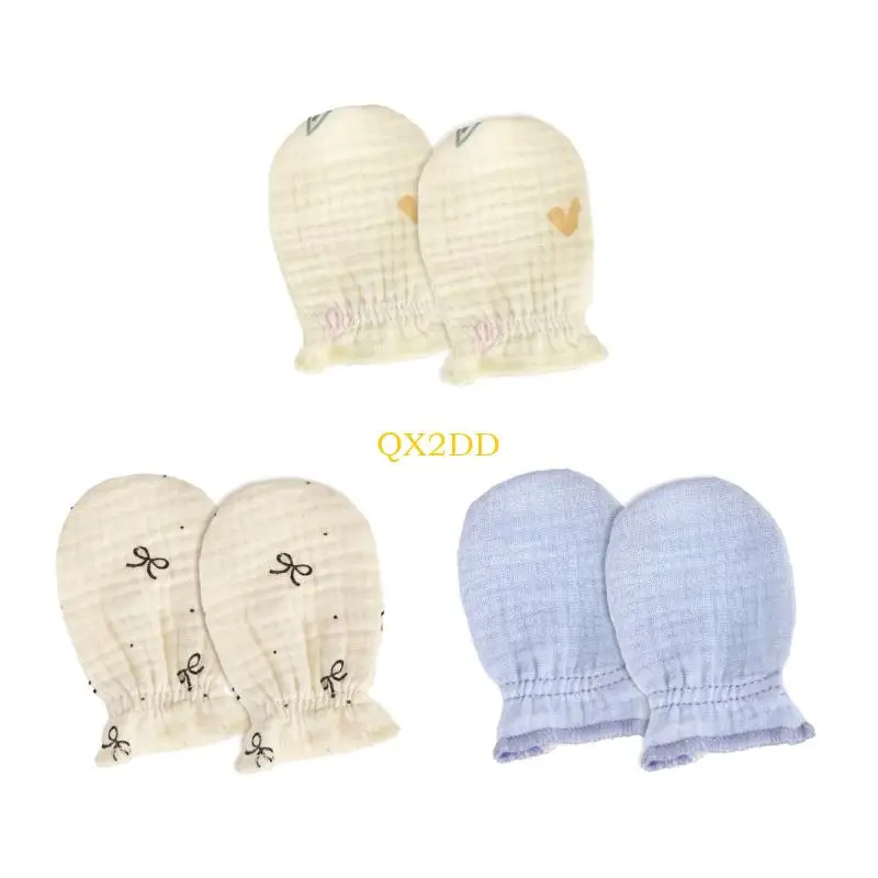 QX2D Guantes de algodón transpirables para recién nacido