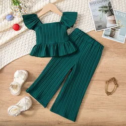 Conjunto de verano niña Somenie: blusa cuello Peter Pan y pantalón