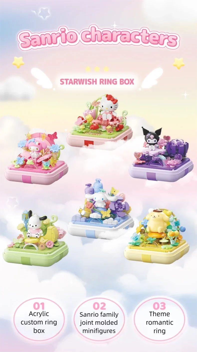 Caja de anillos acrílica Sanrio temática con bloques