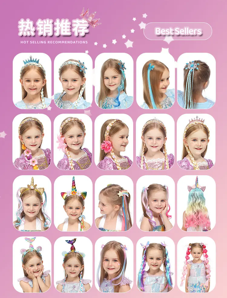 Peluca de princesa para niños con trenzas de flores