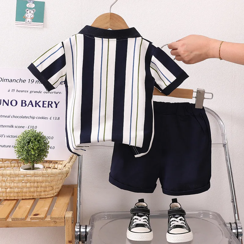 Conjunto verano bebé de algodón a rayas manga corta y pantalón