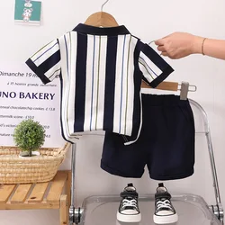 Conjunto verano bebé de algodón a rayas manga corta y pantalón