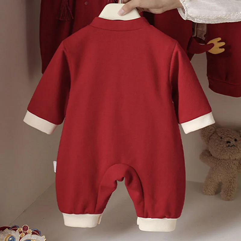 Conjunto bebé niña de otoño: mono rojo bordado de manga larga - imagen 3
