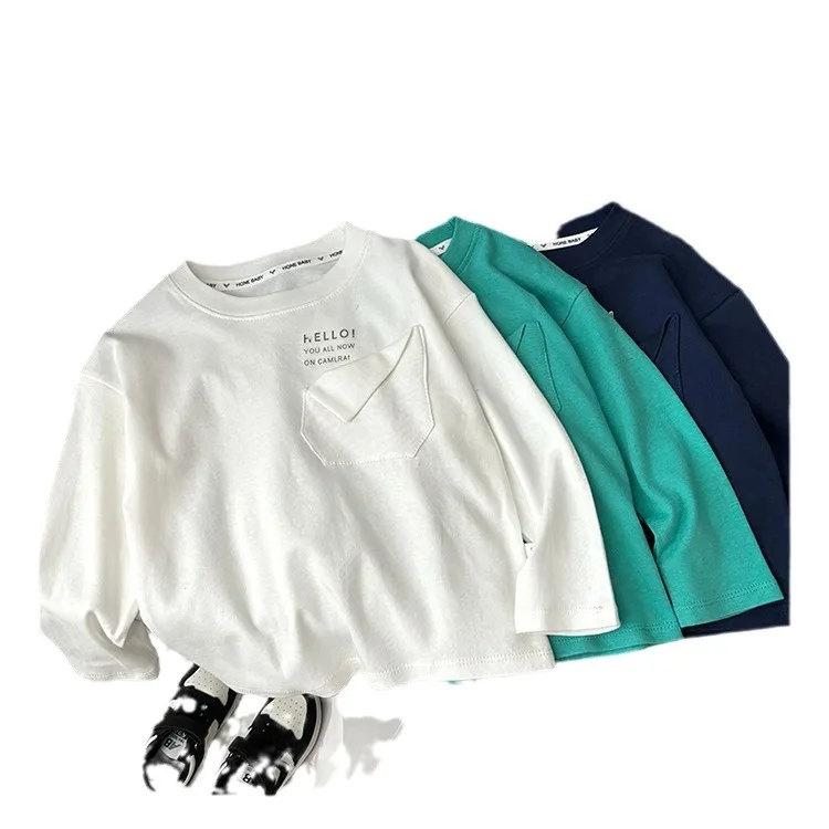 Camiseta de manga larga de algodón para bebé niño – Cuello redondo otoño