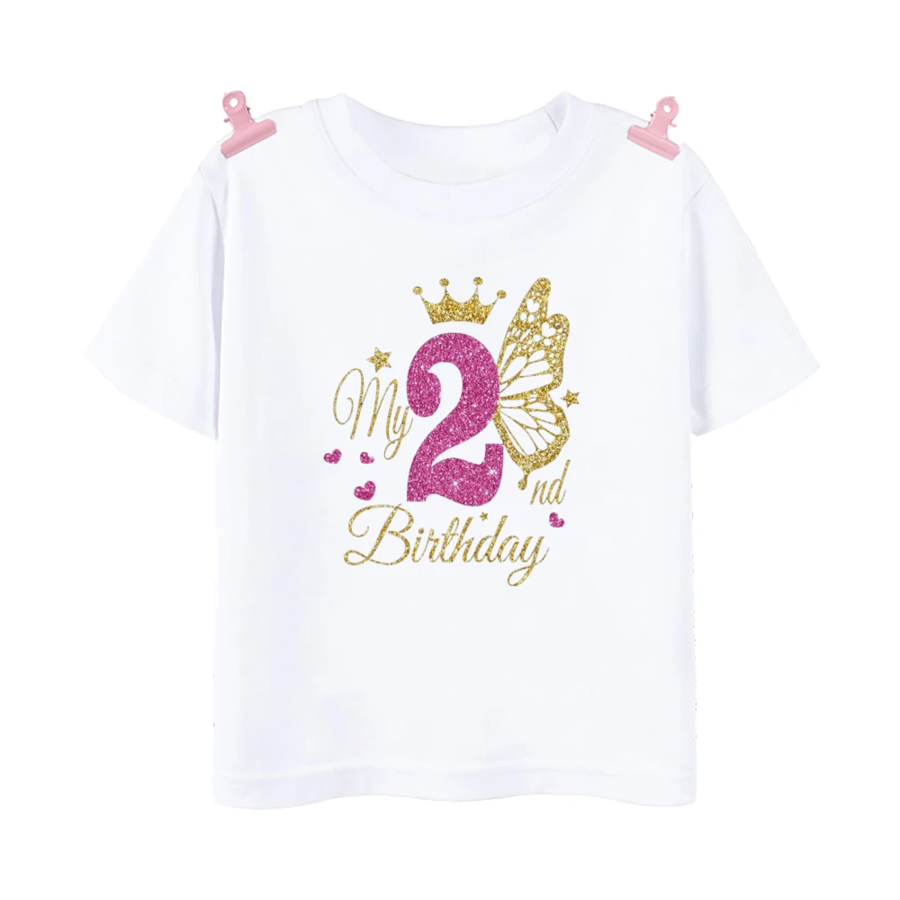 Camiseta de cumpleaños para niñas con estampado de mariposas - imagen 2
