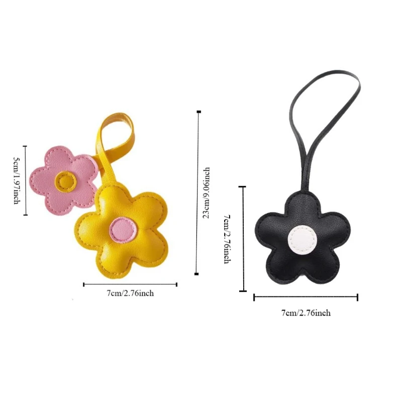 Llavero de cuero PU con girasol y flor de cinco pétalos - imagen 5