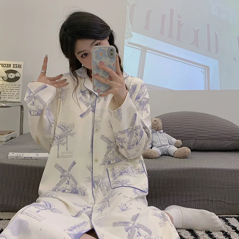 Pijama de lactancia de algodón transpirable para noches premamá - imagen 2