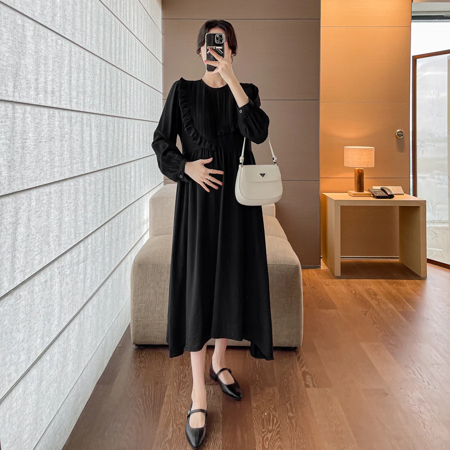 Vestido de premamá largo con volantes A línea suelto - imagen 5