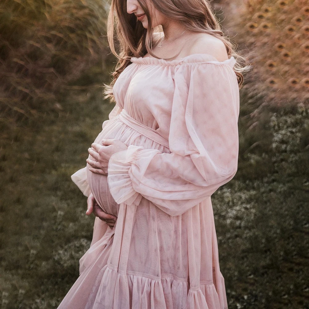 Vestido de maternidad con hombros descubiertos, fotos y volantes - imagen 5