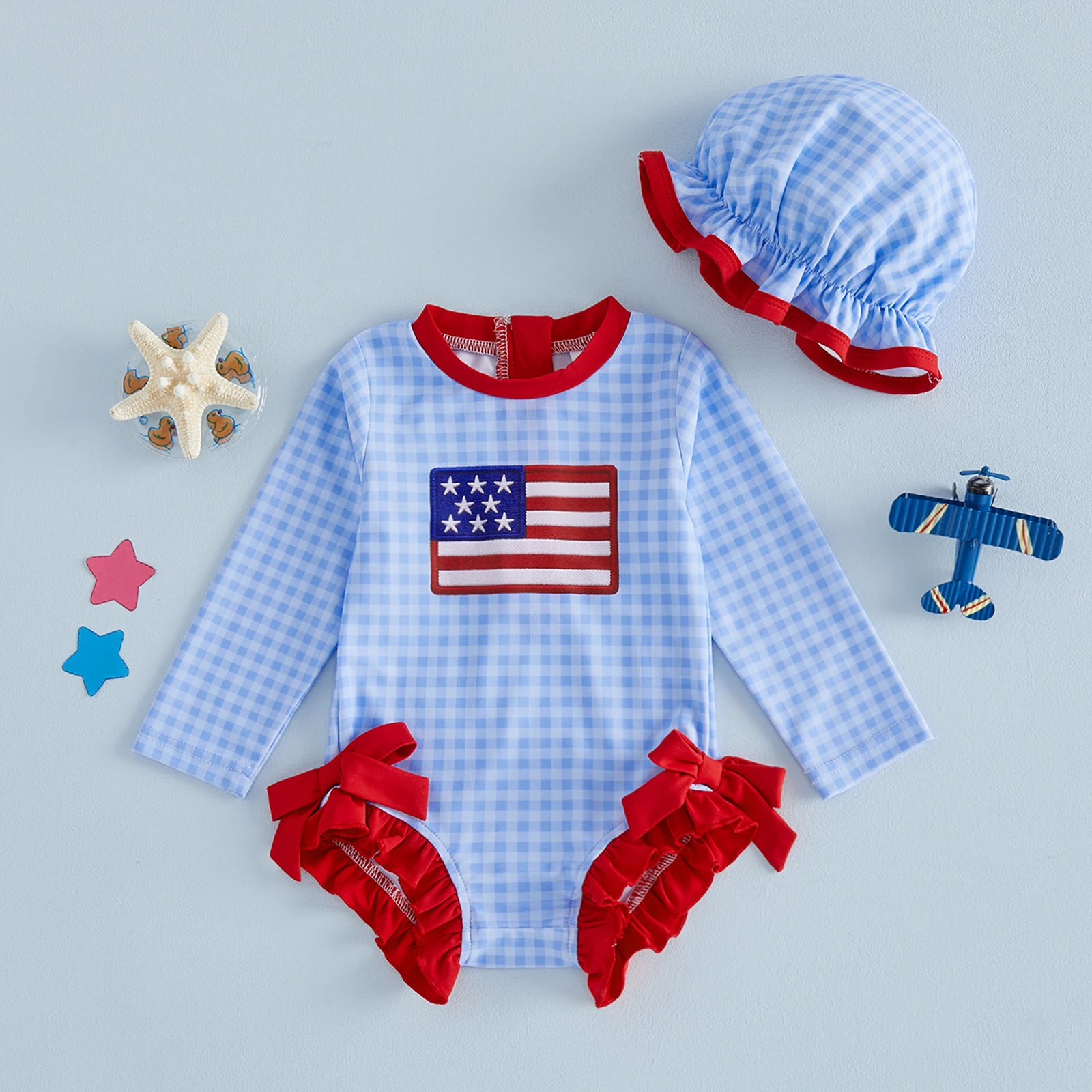 Traje de baño bebé niña manga larga con protección solar y sombrero - imagen 3