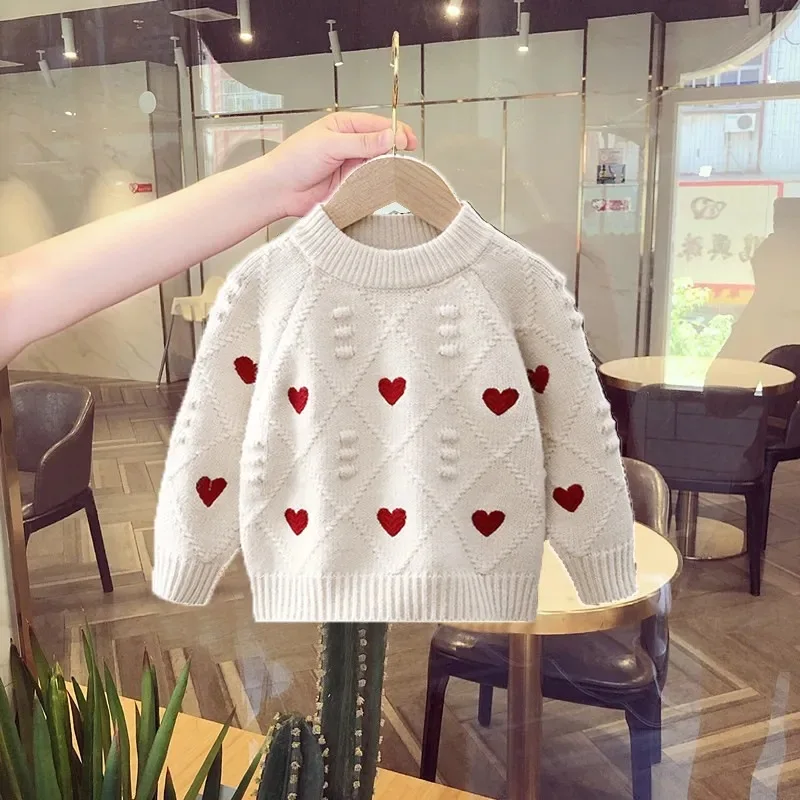 Cardigan de punto con corazón para niña – Lana suave