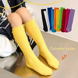 Calcetines hasta la rodilla de algodón a rayas unisex para niño y niña