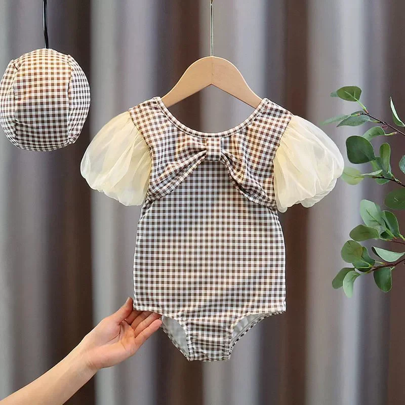 Bañador niña de una pieza con lazo y manga corta para verano - imagen 3