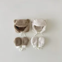 Gorro de invierno para bebé oso con guantes y protección orejas
