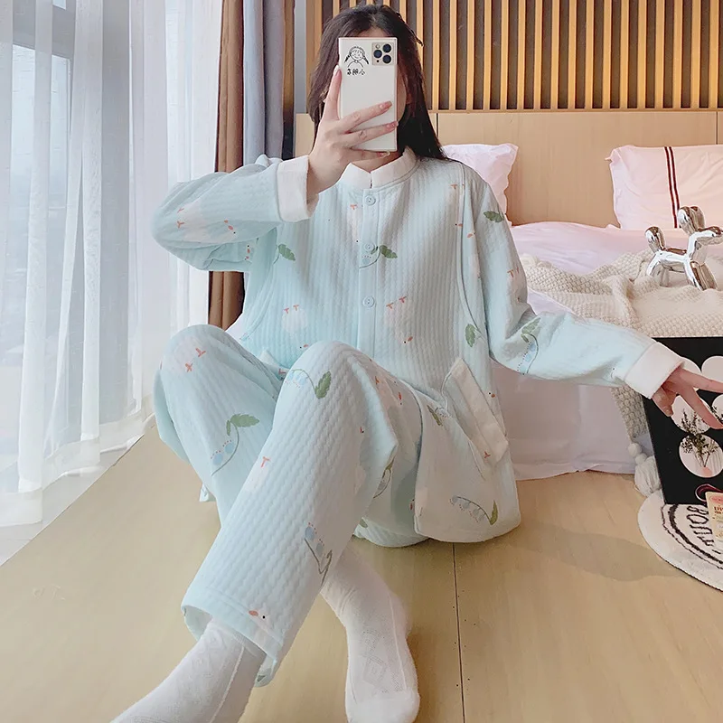 Pijama de lactancia acolchado cálido en algodón para invierno - imagen 2